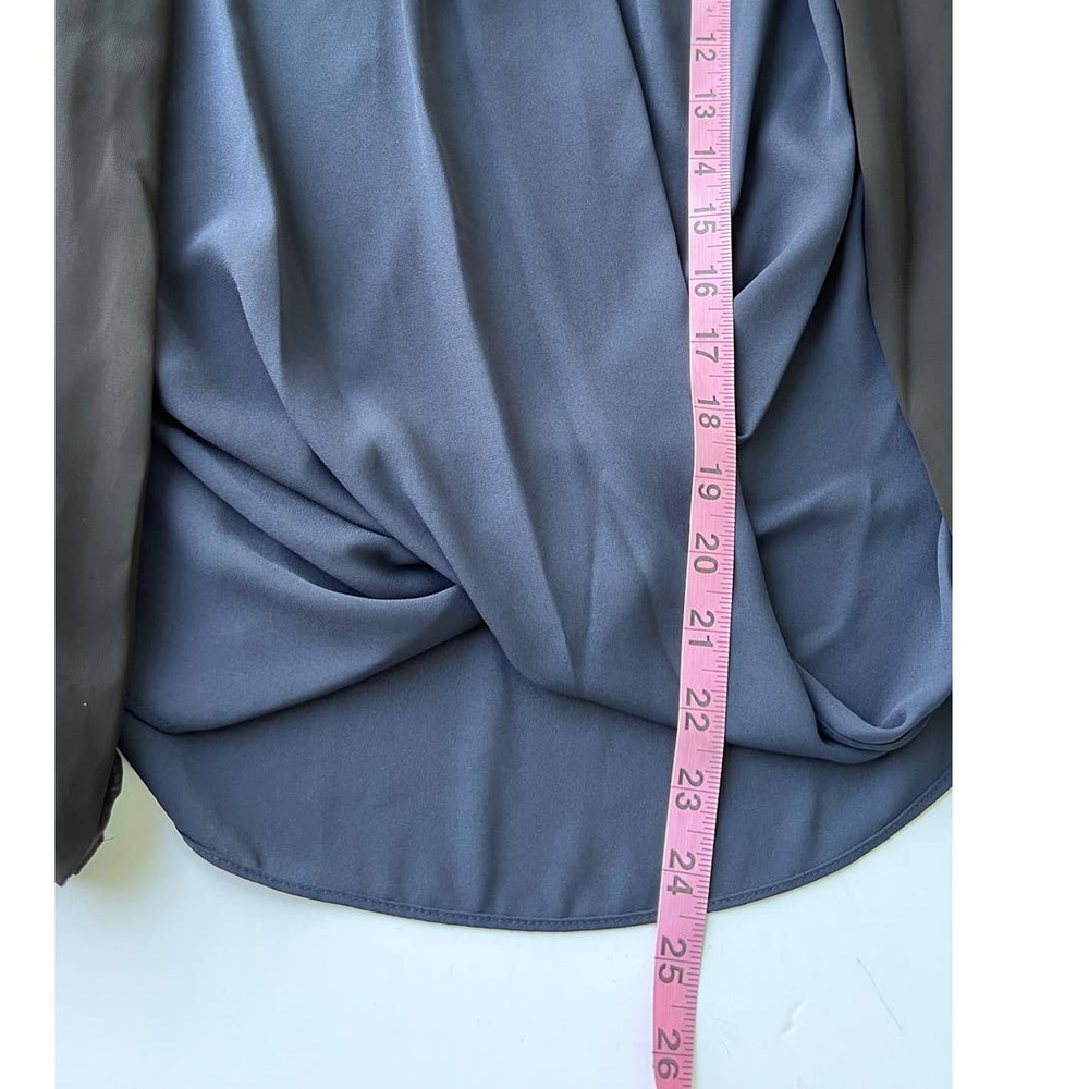 Alfani Navy Sheer Top Chiffon Sleeves Petite 10P Beaded Neckline Lightweight - Picture 10 of 12
